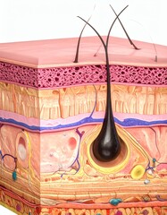 Skin Anatomy Hair Follicle Structure, Layers and Cross-Section, isolated on white background