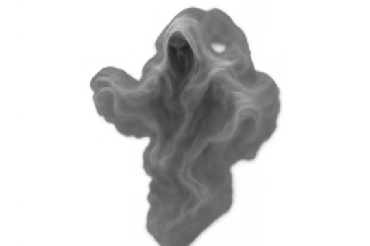 Smoke ghost or phantom spirit emerging, haunting, spooky halloween death concept with transparent background