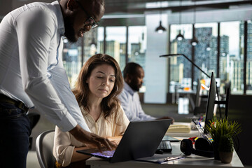 Professional employees team analyzing data visualization and documentation. Colleagues collaborating on forecasting, report sharing and performance tracking for business growth.