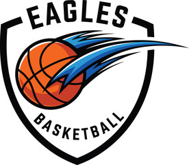  Basketball Logo with Flying Ball - Dynamic Sports Emblem for Teams and Leagues
