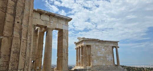 The majestic Propylaea, monumental gateway to the Acropolis, Athens, Greece. It was designed by the...