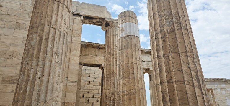 The majestic Propylaea, monumental gateway to the Acropolis, Athens, Greece. It was designed by the architect Mnesicles, 437-432BC.