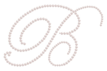 White Pearls Alphabet Letter B Luxury Text Design Vector Illustration.
