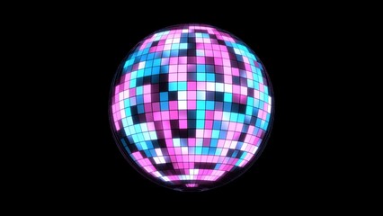 Neon Disco Ball rotation 3D illustration can be used in nightclub visuals, retro party design, techno art projects, and luminous motion backgrounds