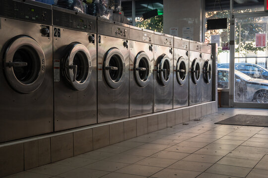 Laundromat row of washing machines