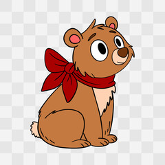 Cute hand-drawn teddy bear with a bow on a transparent background, perfect for Valentine’s Day designs. Adorable and romantic illustration 