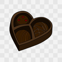 Sweet hand-drawn chocolate heart illustration on transparent background, Valentine’s Day designs. Romantic and cute symbol of love and sweetness