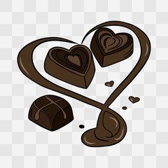 Sweet hand-drawn chocolate heart illustration on transparent background, Valentine’s Day designs. Romantic and cute symbol of love and sweetness