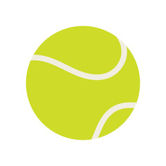 Bright lime-yellow tennis ball icon in flat vector style. Smooth seam curve and clean design make it ideal for sport branding or posters.