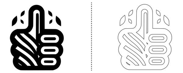 Fototapeta premium Eco-Friendly Thumbs Up Icon Positive Approval Gesture with Nature Elements in Line and Solid Style for Sustainability, Green Business, Environmentalism, and Eco-Conscious Concepts
