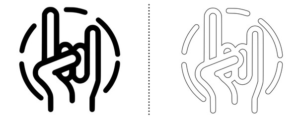 Rock On Hand Gesture Icon Metal, Music, and Power Symbol in Line and Outline Vector Style for Concerts, Bands, Rock Culture, and Sign Language Representation