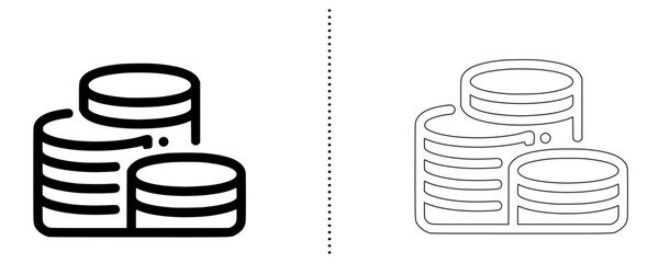 Coin Stack Icon Money, Finance, and Investment Symbol in Line and Solid Vector Style for Banking, Savings, Wealth, Cryptocurrency, and Economic Growth Concepts