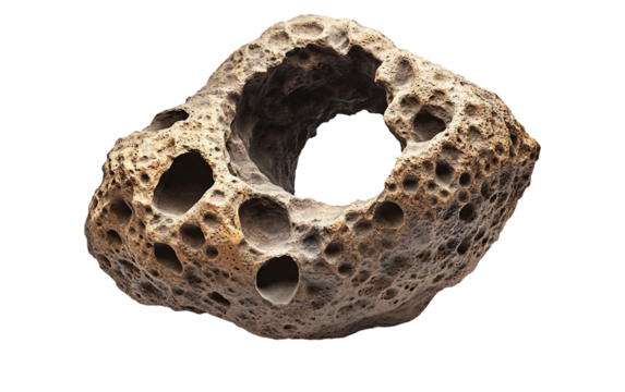 Detailed cosmic rock model in outer space showcasing planetary science and celestial objects isolated on transparent background PNG