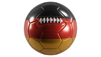 Fototapeta premium A soccer ball displays a flag pattern of black, red, and gold, representing national pride.