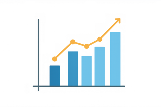 Financial growth bar chart and line graph showing business progress and data statistics, increasing performance concept