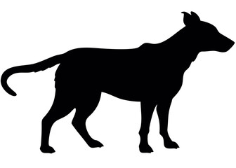 Obraz premium Silhouette of a dog standing with its tail curled up and ears perked in a black and white illustration created with generated ai