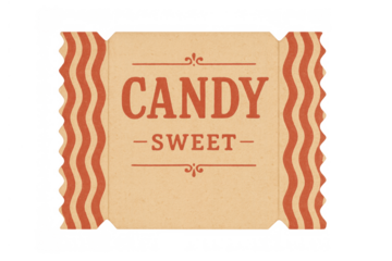 Vintage candy sweet label design representing retro food brand packaging with wavy border and typography on transparent background