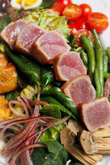 Gourmet Seared Tuna Nioise Salad with Fresh Vegetables and Potatoes