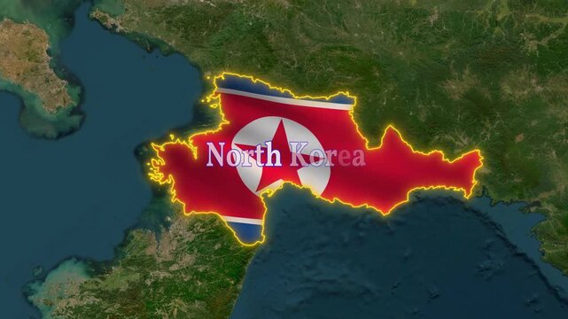 4k 3d North Korea map animation with flag by after effect
