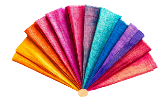 Bright decorative display showing colorful Holi water sprayers in a fan pattern for joyful celebration isolated on transparent background PNG