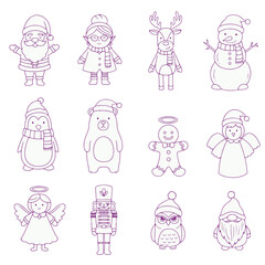 Fashion set of christmas vector illustration with pink flower icon and cartoon baby princess design element