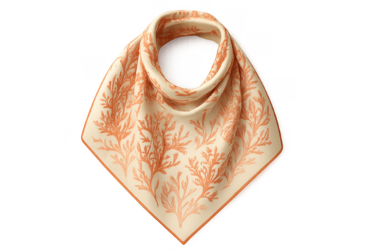 Silk neck scarf with coral botanical pattern - Powered by Adobe