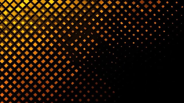 A diagonal grid of squares glows with an orange light against a black backdrop, fading to dark