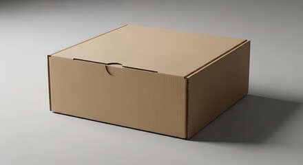 Brown Corrugated Cardboard Box Package Closed on Grey Background