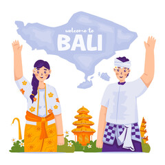 Welcoming to Bali Indonesia Vector Illustration