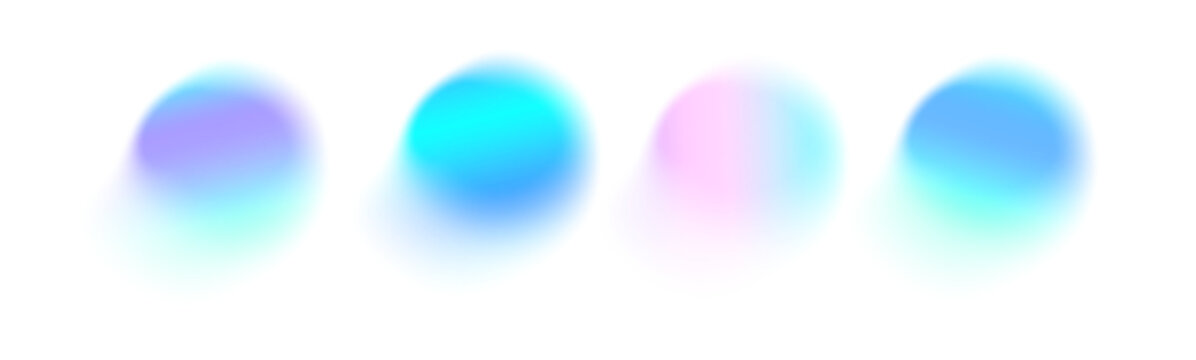 Set color circle gradient noise gradation. Abstract neon color blur mesh shape on white background. Gradient aura, watercolor blob with noise effect vector illustration