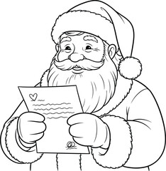 Whimsical sketch of santa claus reading a letter with a gentle smile