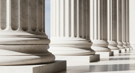 Row of classical marble columns in sunlight