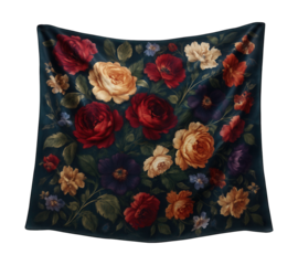 A large floral silk scarf, perfect for adding a decorative touch to your living room chair.