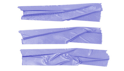 Blue Duct Tape Strips Isolated on White Background, Wrinkled Adhesive Tape Texture
