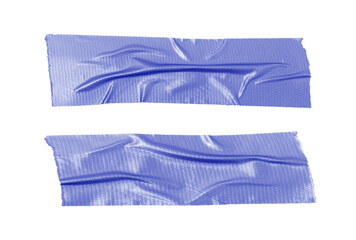 Blue Duct Tape Strips Isolated on White Background, Wrinkled Adhesive Tape Texture
