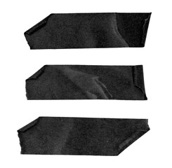 Set of different black sticky tapes isolated on a white background, black paper adhesive tape strips of various sizes on a transparent background.	