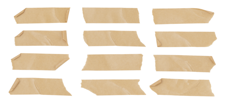Old adhesive tape set isolated on a transparent background, strips of masking tape, Paper tape sticker with ripped edges