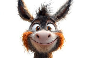 This vibrant, cartoonish image features a happy donkey with a huge grin, expressive eyes, and wild hair. The lively and sketchy brushstrokes bring this energetic character to life, adding texture and 