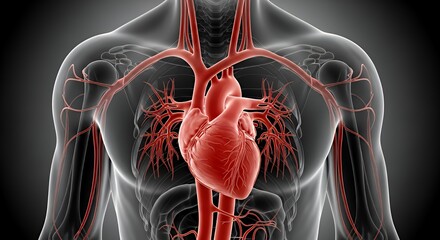 Human Heart Anatomy Illustration Showing Cardiovascular System in Chest