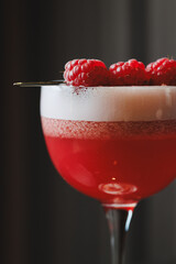Elegant Raspberry Cocktail with Foam and Fresh Berry Garnish