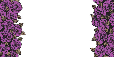 Summer background with roses flowers. Nature concept design. Modern floral composition. Vector illustration for poster, invitation, greeting card. Botanical style roses frame. Copy space.