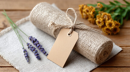 Gift wrapping essentials with dried flowers and natural twine for rustic craft projects