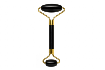 Black stone facial roller promoting beauty and skincare