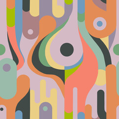 Abstract mosaic pattern painted in bright colors from geometric shapes drawn by hand.Seamless background.