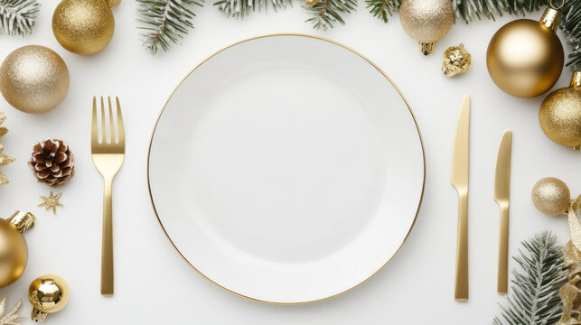 Luxurious christmas dining experience with gold decor and holiday dessert setting
