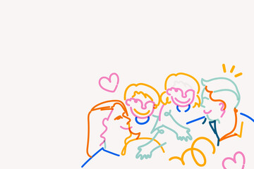 Colorful family doodle border, white background
