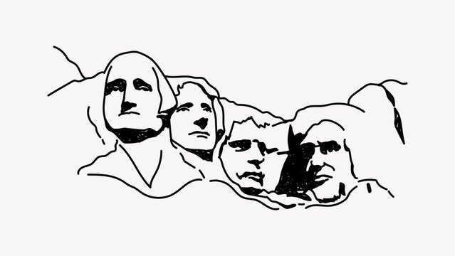 Mount Rushmore USA line art illustration isolated background