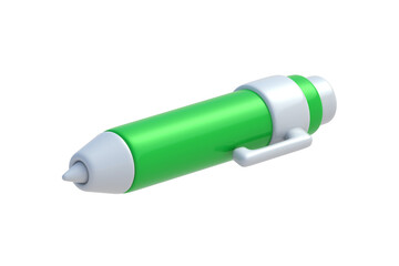 Green ballpoint pen isolated on white background. Office supplies. 3d render