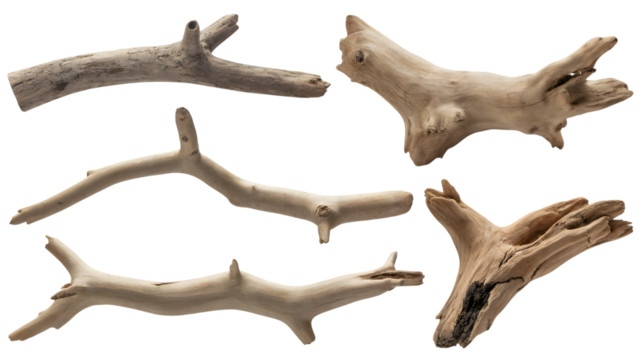Driftwood pieces collection. Isolated on transparent background, png