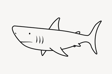 Shark doodle clipart, cute black & white illustration